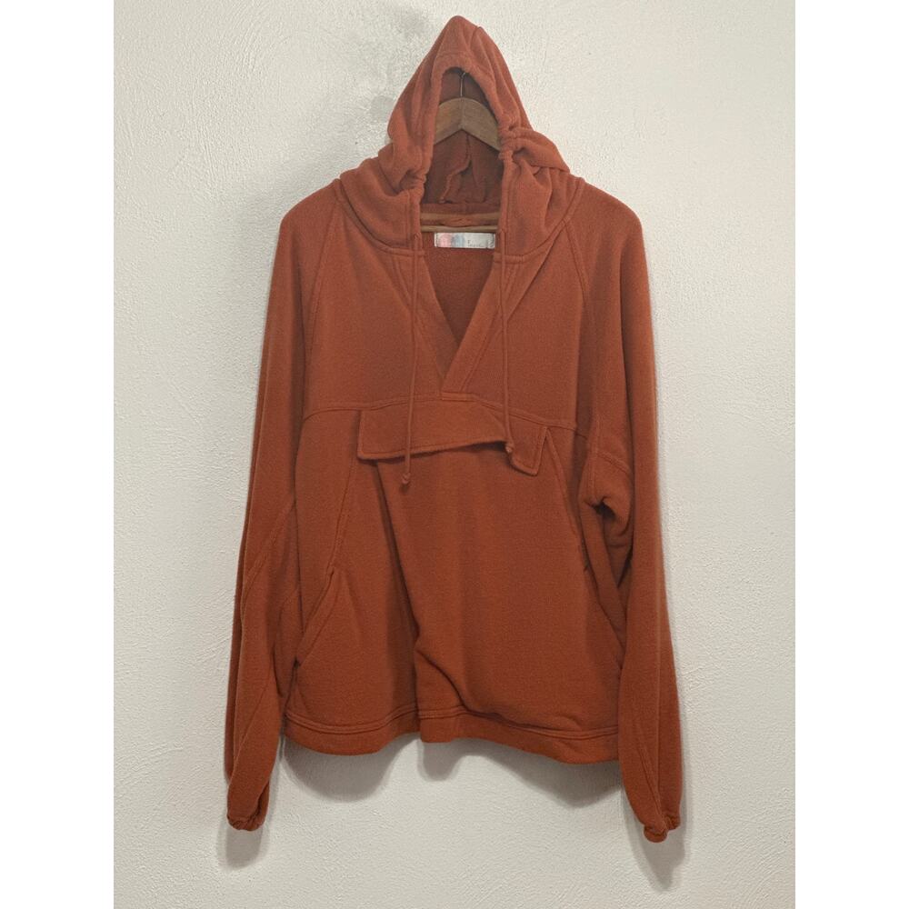 Free People Beach Poncho Hoodie L Terra Cotta Oversized 3 Pockets Boho Hippie
